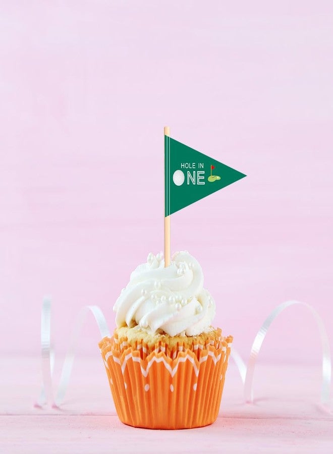 VOWFOO Golf Themed Toothpick Flags, 20 PCS Hole In One 1st Birthday Golf Cocktail Picks Mini Stick Cupcake Toppers Flags for Baby 1st Birthday Party Food Bar Decorations (Green Hole In 1) - Image 4